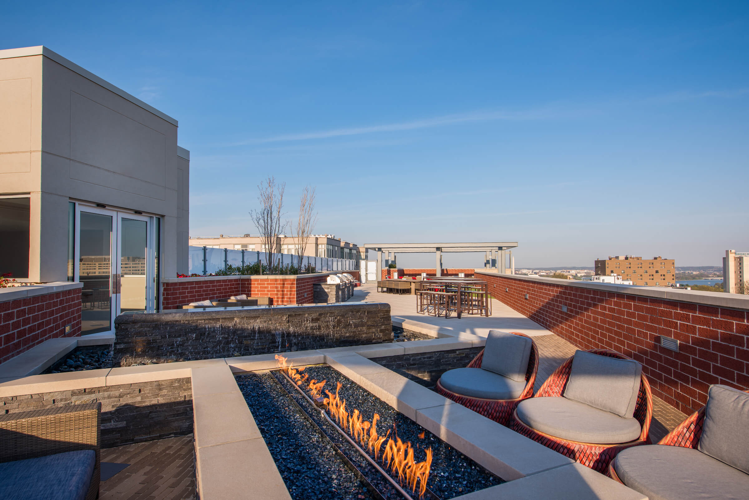 Keep warm by our rooftop fireplace.