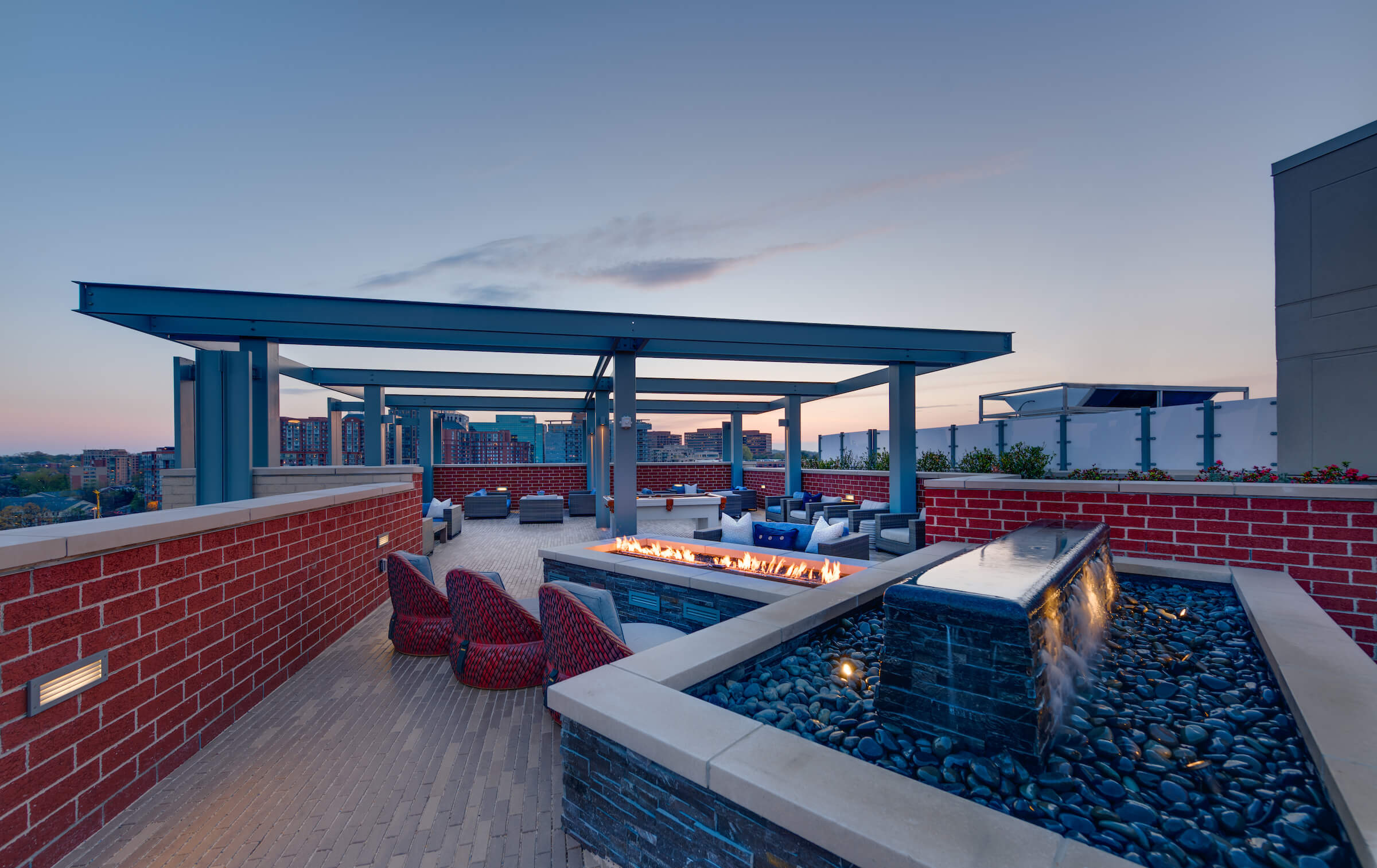 Relax by our custom water feature.